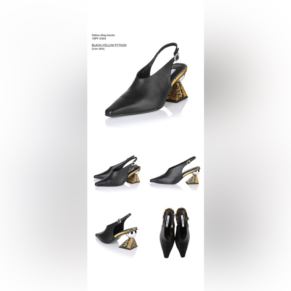 Black & Yellow Slingback pumps w sculptural block heel & mirror ball accent.US9 - Picture 8 of 16